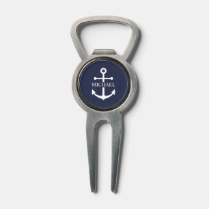 Nautical Navy Blue Anchor Personalized Name Divot Tool