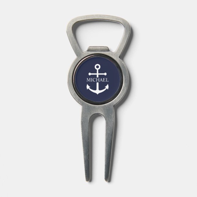 Nautical Navy Blue Anchor Personalized Name Divot Tool (Composite)
