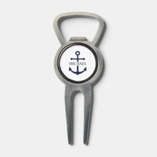 Nautical Navy Blue Anchor Personalized Name Divot Tool