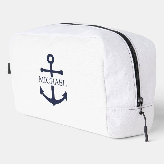 Nautical Navy Blue Anchor Personalized Name Dopp Kit (Right Corner)