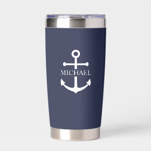 Nautical Navy Blue Anchor Personalized Name Insulated Tumbler