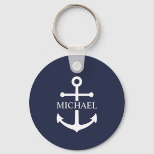 Nautical Navy Blue Anchor Personalized Name Keychain