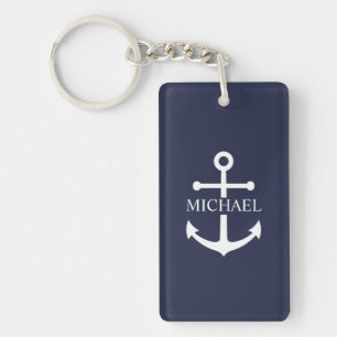 Nautical Navy Blue Anchor Personalized Name Keychain