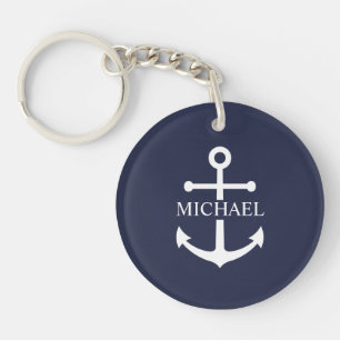 Nautical Navy Blue Anchor Personalized Name Keychain
