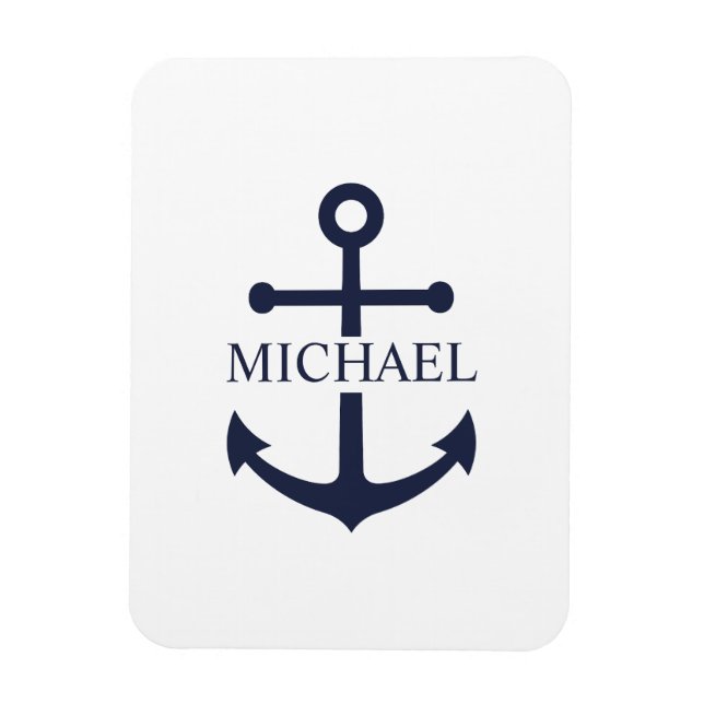 Nautical Navy Blue Anchor Personalized Name Magnet (Vertical)