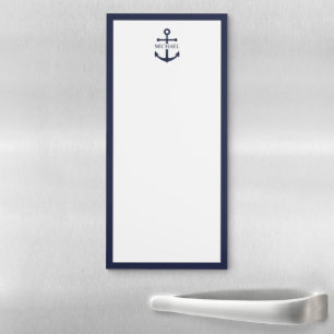 Nautical Navy Blue Anchor Personalized Name Magnetic Notepad