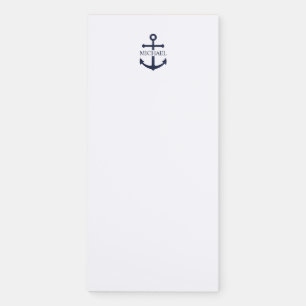 Nautical Navy Blue Anchor Personalized Name Magnetic Notepad