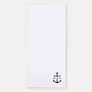 Nautical Navy Blue Anchor Personalized Name Magnetic Notepad