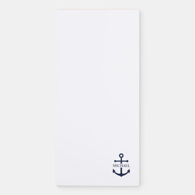 Nautical Navy Blue Anchor Personalized Name Magnetic Notepad (Front)