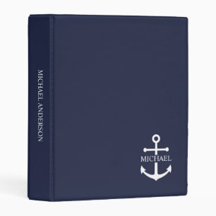 Nautical Navy Blue Anchor Personalized Name Mini Binder