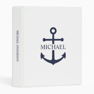 Nautical Navy Blue Anchor Personalized Name Mini Binder