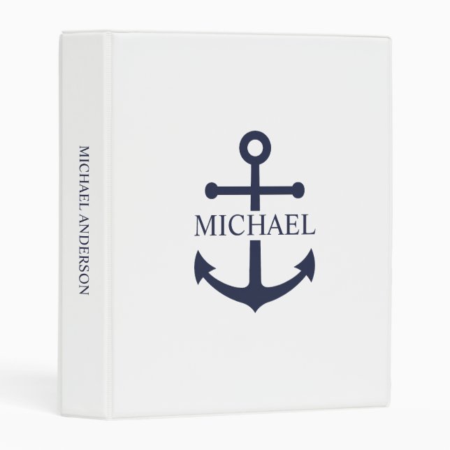 Nautical Navy Blue Anchor Personalized Name Mini Binder (Front/Spine)