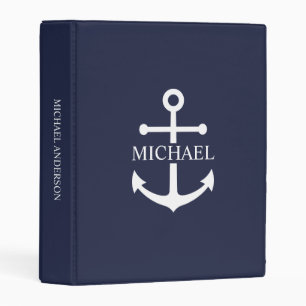 Nautical Navy Blue Anchor Personalized Name Mini Binder