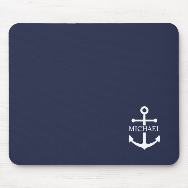 Nautical Navy Blue Anchor Personalized Name Mouse Pad (Front)