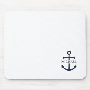 Nautical Navy Blue Anchor Personalized Name Mouse Pad