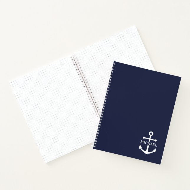 Nautical Navy Blue Anchor Personalized Name Notebook (Inside)