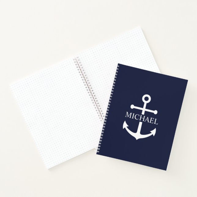 Nautical Navy Blue Anchor Personalized Name Notebook (Inside)