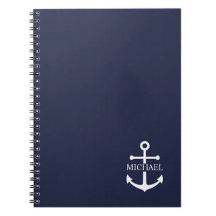 Nautical Navy Blue Anchor Personalized Name Notebook
