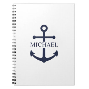 Nautical Navy Blue Anchor Personalized Name Notebook