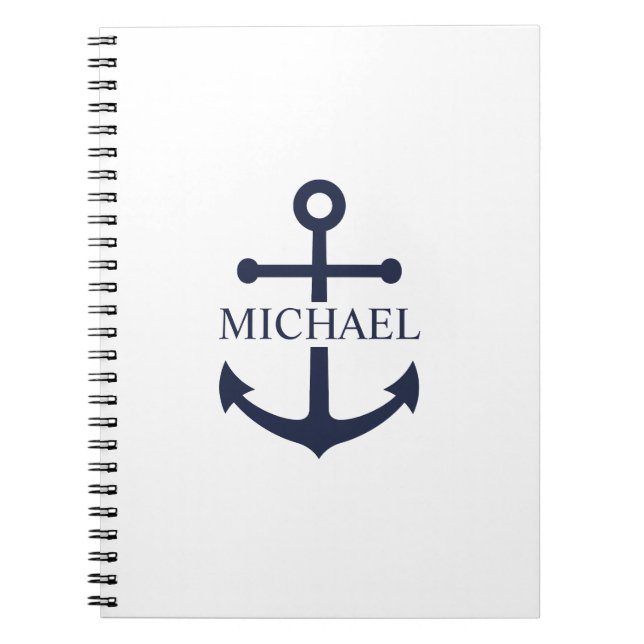 Nautical Navy Blue Anchor Personalized Name Notebook (Front)