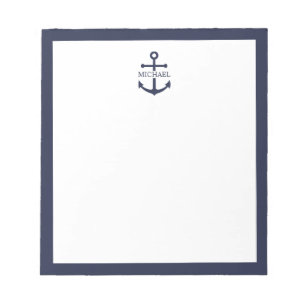 Nautical Navy Blue Anchor Personalized Name Notepad