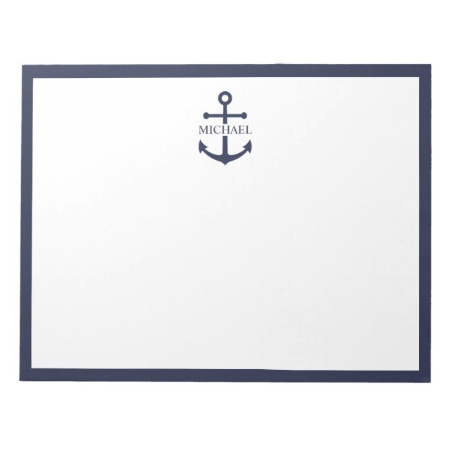 Nautical Navy Blue Anchor Personalized Name Notepad (Front)