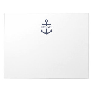 Nautical Navy Blue Anchor Personalized Name Notepad