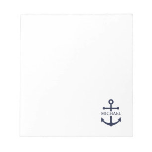 Nautical Navy Blue Anchor Personalized Name Notepad