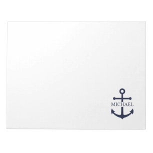 Nautical Navy Blue Anchor Personalized Name Notepad