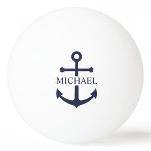 Nautical Navy Blue Anchor Personalized Name Ping Pong Ball
