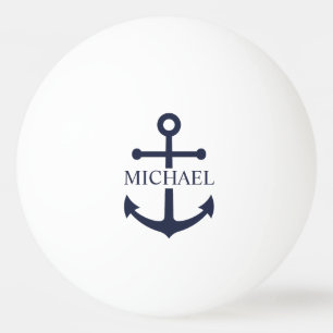 Nautical Navy Blue Anchor Personalized Name Ping Pong Ball