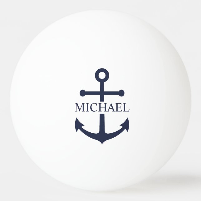 Nautical Navy Blue Anchor Personalized Name Ping Pong Ball (Front)