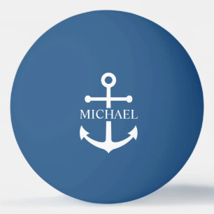 Nautical Navy Blue Anchor Personalized Name Ping Pong Ball
