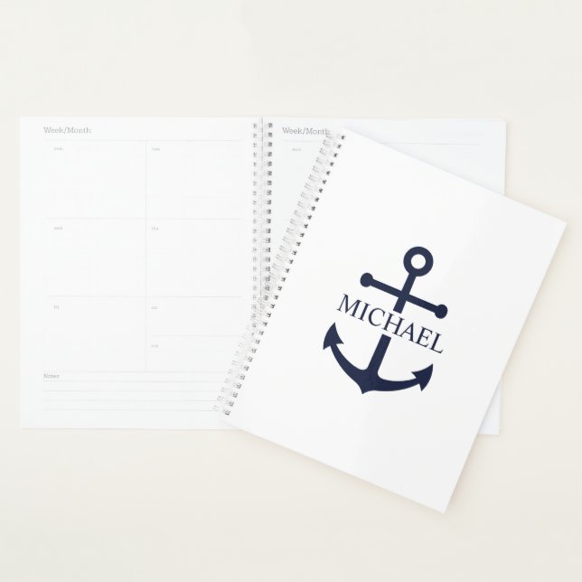Nautical Navy Blue Anchor Personalized Name Planner (Display)