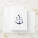 Nautical Navy Blue Anchor Personalized Name Pocket Folder