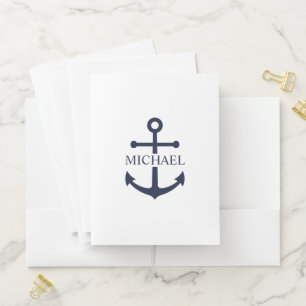Nautical Navy Blue Anchor Personalized Name Pocket Folder