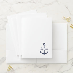 Nautical Navy Blue Anchor Personalized Name Pocket Folder