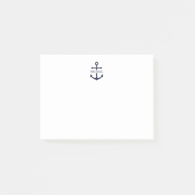 Nautical Navy Blue Anchor Personalized Name Post-it Notes (Front)