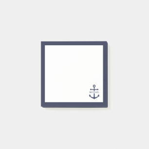 Nautical Navy Blue Anchor Personalized Name Post-it Notes