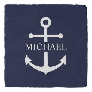 Nautical Navy Blue Anchor Personalized Name Trivet