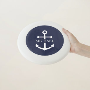 Nautical Navy Blue Anchor Personalized Name Wham-O Frisbee