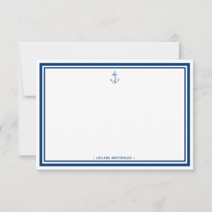 Nautical Navy Blue Anchor Personalized Note Card