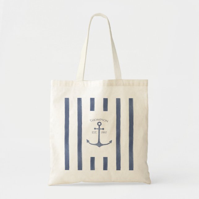 Nautical Navy Blue Anchor Personalized Tote Bag (Front)