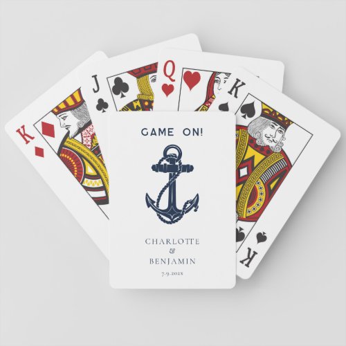 Nautical Navy Blue Anchor Personalized Wedding Poker Cards