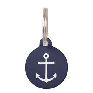 Nautical Navy Blue Anchor Pet ID Tag