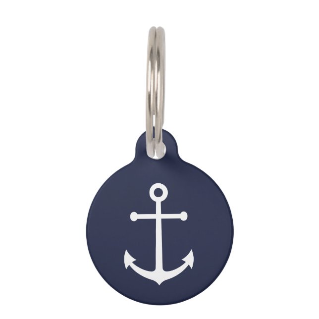 Nautical Navy Blue Anchor Pet ID Tag (Front)
