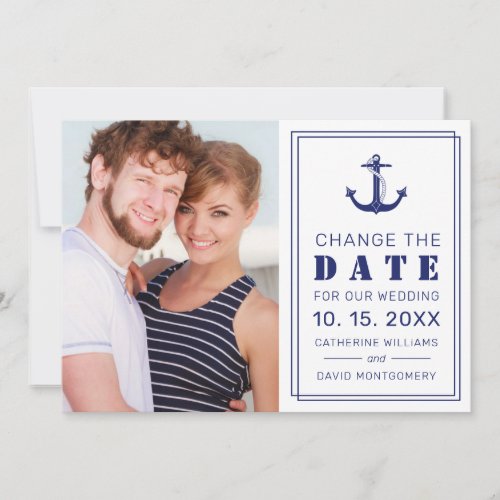 Nautical Navy Blue Anchor Photo Change the Date Save The Date