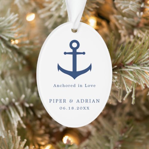 Nautical Navy Blue Anchor Photo Elegant Newlywed Ornament