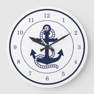Nautical Navy blue Anchor {pick your color} Large Clock