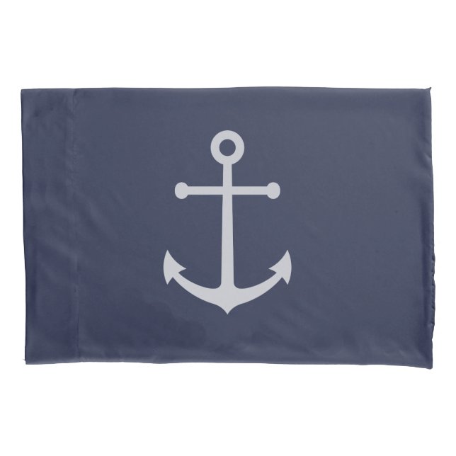 Nautical Navy Blue Anchor Pillow Case (Front)